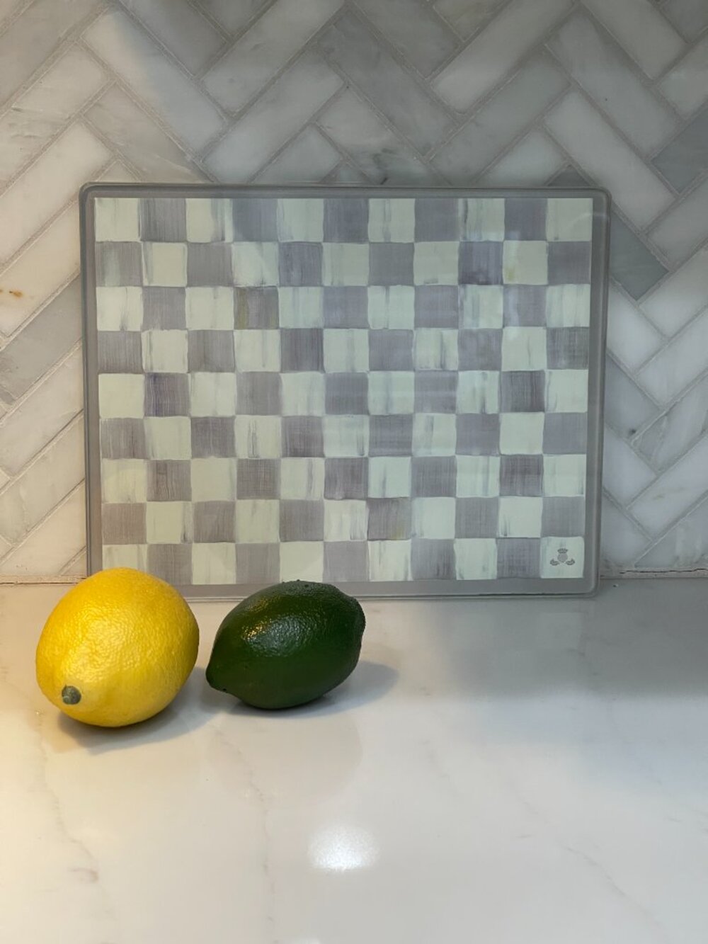 MacKenzie-Childs Sterling Check Small Glass Cutting Serving Board